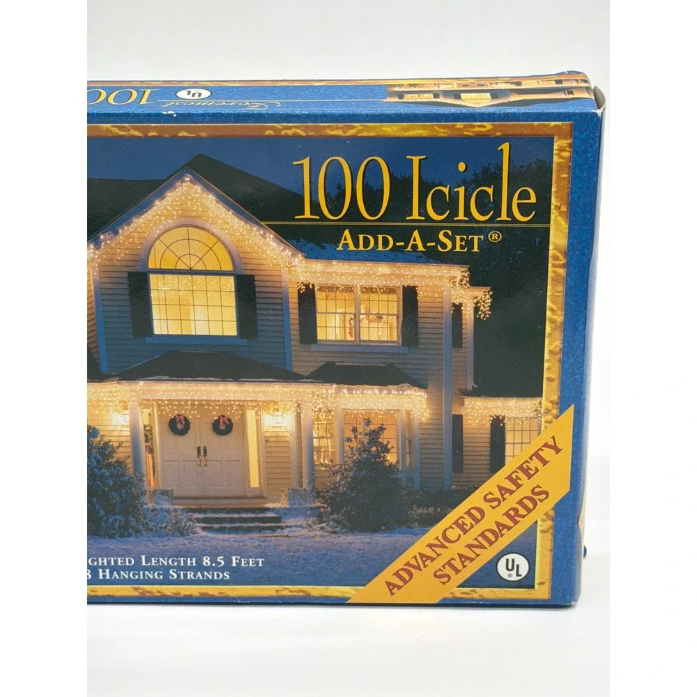 Foremost 100 Icicle Add-A-Set Clear Bulbs White Wire Indoor Outdoor Lights 88101